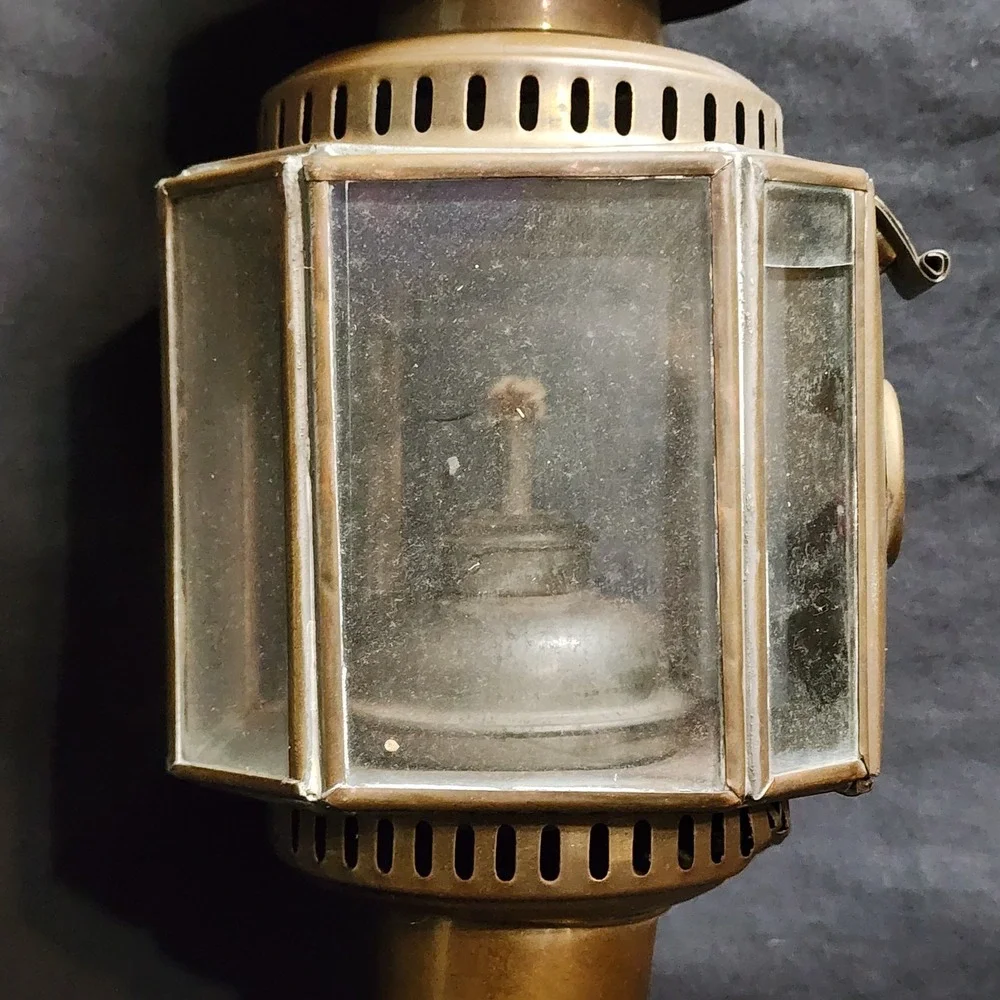 Antique Brass Carriage Light Lamp Nautical‎ Bevel Glass Rare